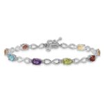 10k White Gold Rainbow Gemstone and Diamond Infinity Bracelet - Image 3