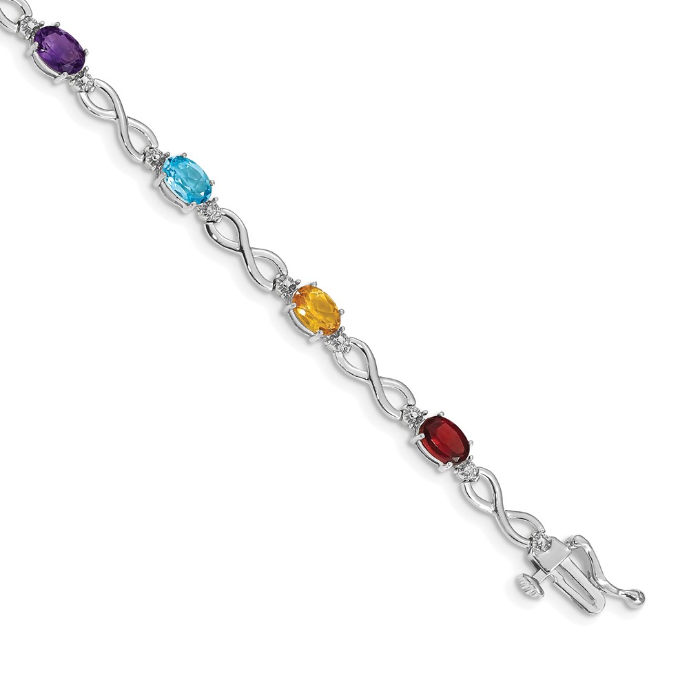 BM4494-RB-003-1WA.jpg 10k White Gold Rainbow Gemstone and Diamond Infinity Bracelet - Image 1