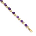 14k Complete Diamond and Oval Amethyst Floral 7 inch Bracelet
