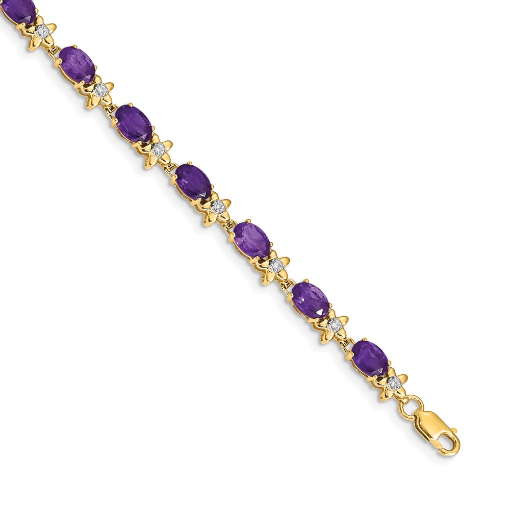 BM4495-AM-010-YA.jpg 14k Complete Diamond and Oval Amethyst Floral 7 inch Bracelet - Image 1