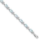 14k White Gold Complete Diamond and Oval Aquamarine Floral 7 inch Bracelet