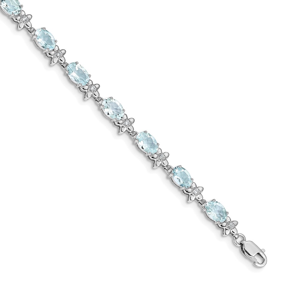 BM4495-AQ-010-WA.jpg 14k White Gold Complete Diamond and Oval Aquamarine Floral 7 inch Bracelet - Image 1