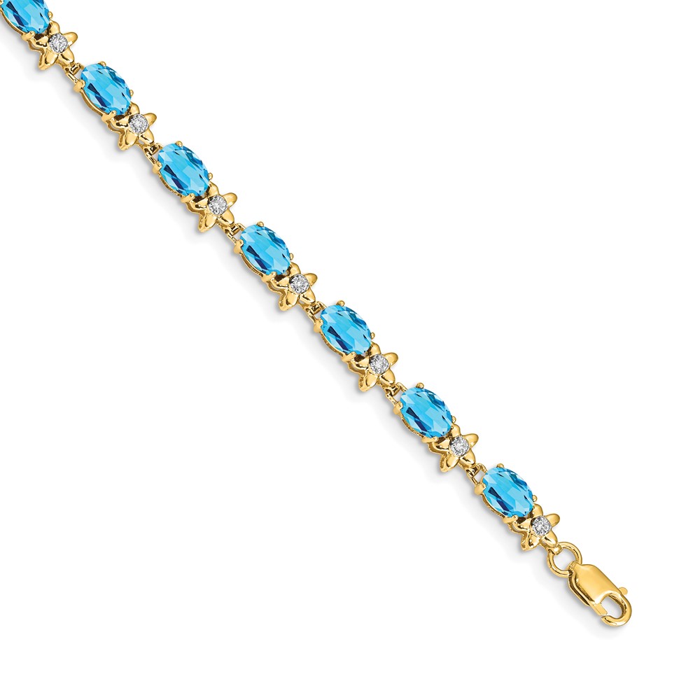 BM4495-BT-010-YA.jpg 14k Complete Diamond and Oval Swiss Blue Topaz Floral 7 inch Bracelet - Image 1