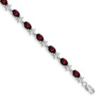 14k White Gold Complete Diamond and Oval Garnet Floral 7 inch Bracelet