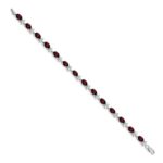 14k White Gold Complete Diamond and Oval Garnet Floral 7 inch Bracelet - Image 2
