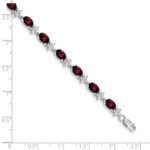 14k White Gold Complete Diamond and Oval Garnet Floral 7 inch Bracelet - Image 4