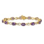14k Complete Oval Amethyst and Diamond Fancy Link 7 inch Bracelet - Image 3