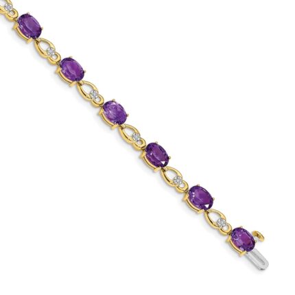 14k Complete Oval Amethyst and Diamond Fancy Link 7 inch Bracelet
