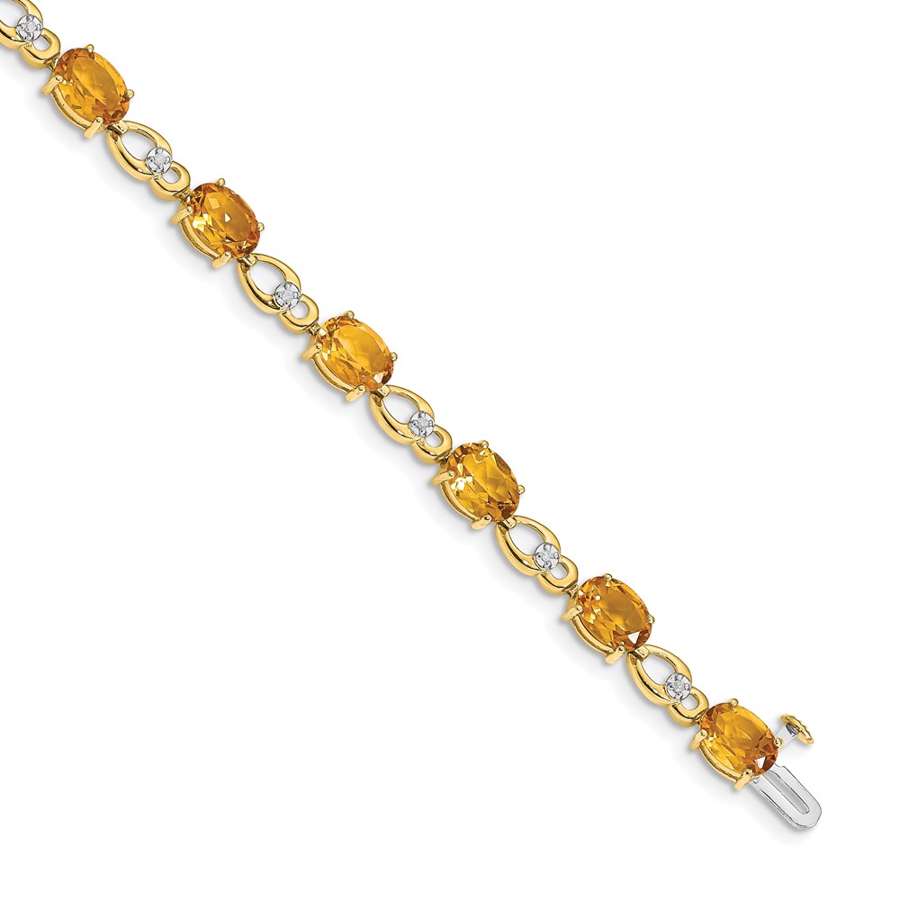 BM4496-CI-005-YA.jpg 14k Complete Oval Citrine and Diamond Fancy Link 7 inch Bracelet - Image 1