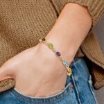 14k Complete Diamond and Amethyst/Swiss Blue Topaz/Citrine/Garnet/Peridot Fancy Link 7 inch Rainbow Bracelet - Image 4
