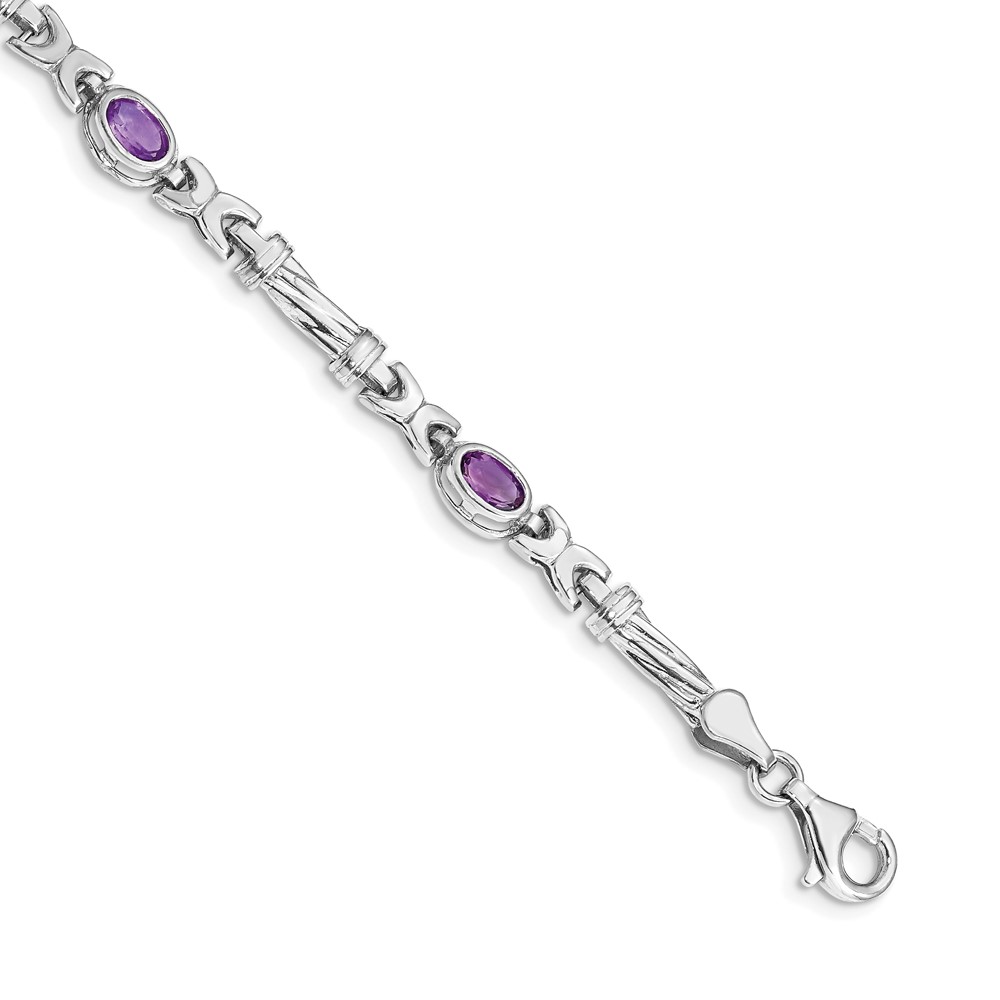BM4497-AM-W.jpg 14k White Gold Complete Oval Amethyst Fancy Link 7 inch Bracelet - Image 1