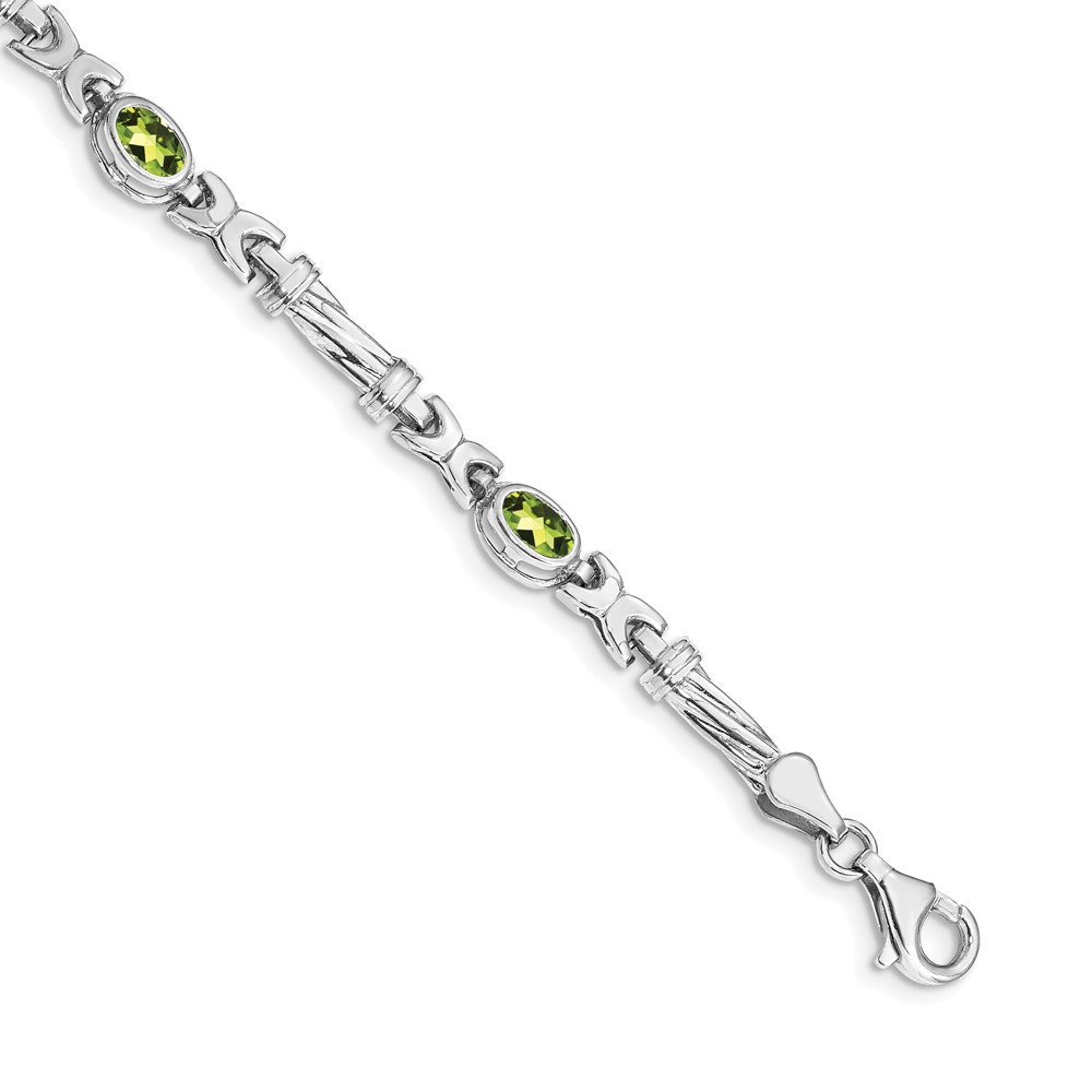 BM4497-PE-W.jpg 14k White Gold Complete Oval Peridot Fancy Link 7 inch Bracelet - Image 1