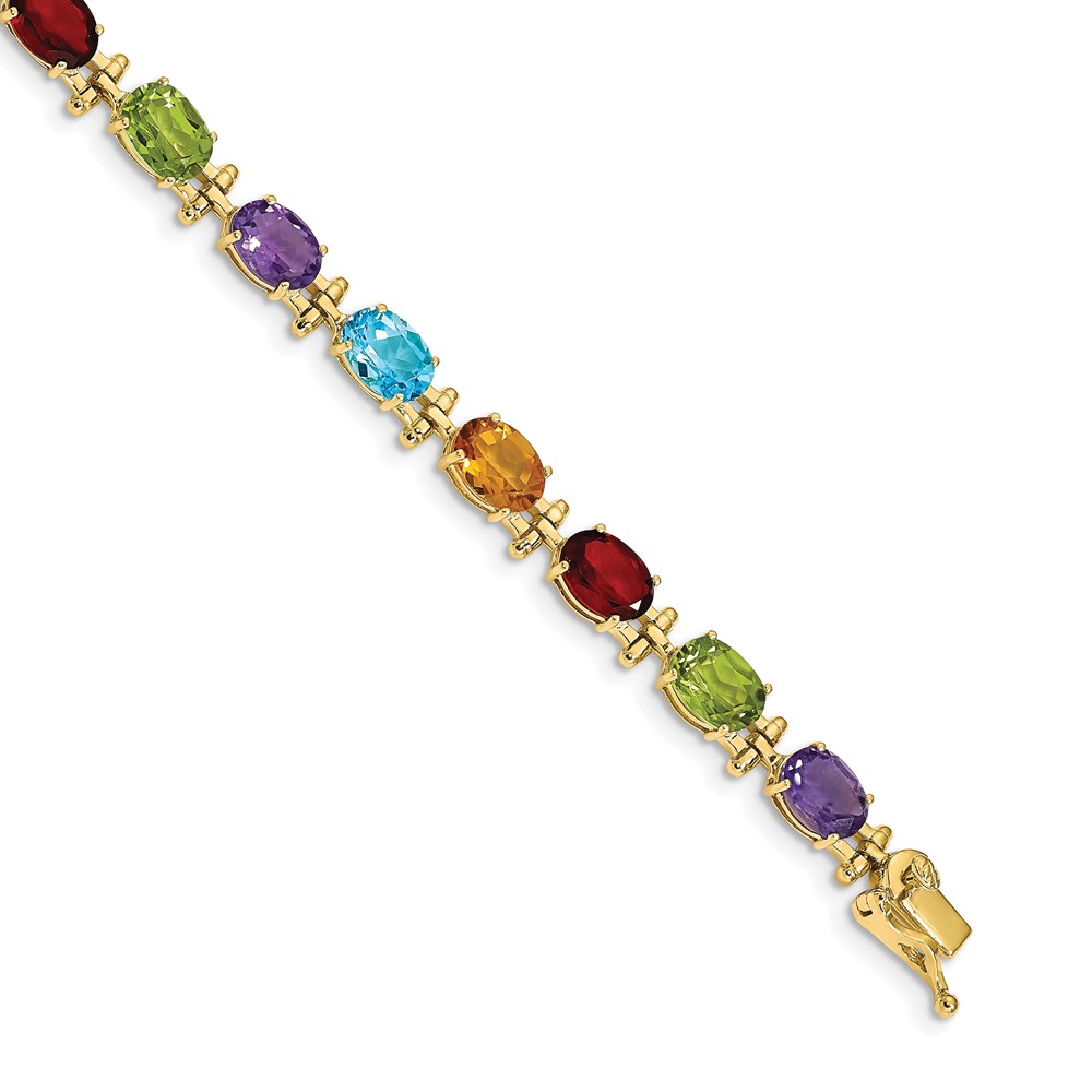 BM4501-RB-Y.jpg 14k Complete Alternating Oval Amethyst/Peridot/Garnet/Citrine/Swiss Blue Topaz 7 inch Rainbow Bracelet - Image 1