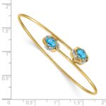 14k Polished Complete Oval Blue Topaz and .03 carat Diamond Flexible Bangle Bracelet - Image 2