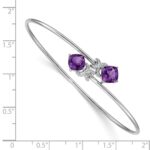 14k White Gold Complete Cushion-cut Amethyst and .03 carat Diamond Flexible Bangle Bracelet - Image 2