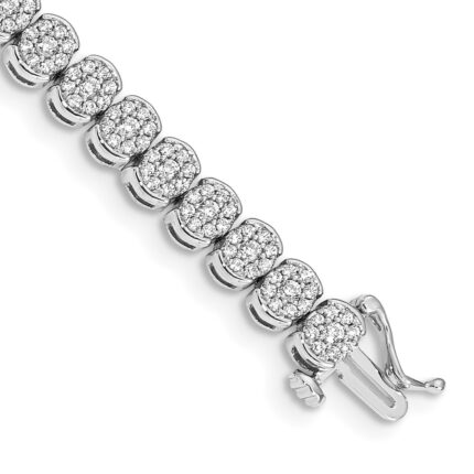 14k White Gold Complete 3 carat Diamond Cluster Setting 7 inch Tennis Bracelet