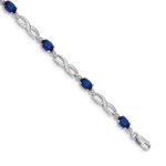 14k White Gold Complete Diamond and Oval Sapphire Infinity 7 inch Bracelet