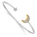 14k Two-tone Complete 1/6 carat Diamond Moon and Star Cuff Bangle Bracelet - Image 3