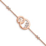 14k Rose Gold Complete 1/3 carat Diamond Double Circle with Star Dangle 7 inch Bracelet