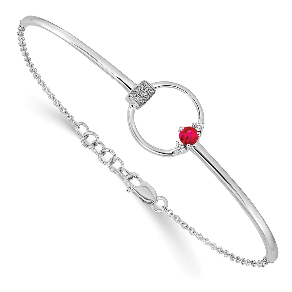 BM6886-RU-009-WA.jpg 14k White Gold Polished Complete 1/10 carat Diamond and Ruby Circle Half-Bangle 7 inch Bracelet with 0.5 inch Extender - Image 1