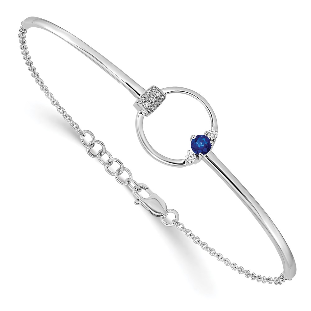BM6886-SA-009-WA.jpg 14k White Gold Complete 1/10 carat Diamond and Blue Sapphire Circle 7 inch Bracelet with 0.5 inch Extender - Image 1