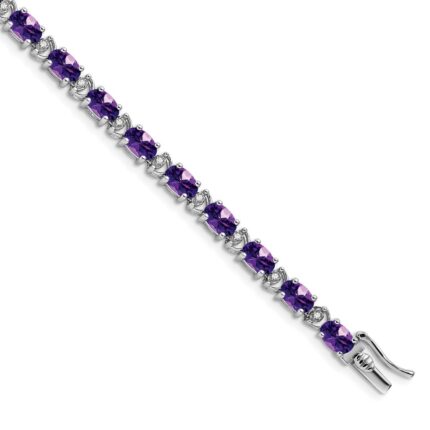 14k White Gold Complete Oval Amethyst and Diamond 7 inch Bracelet
