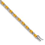 14k White Gold Complete Oval Citrine and Diamond 7 inch Bracelet