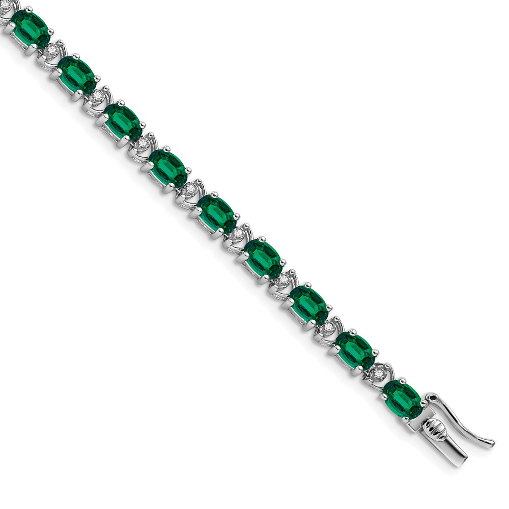 BM7147-EM-010-WA.jpg 14k White Gold Complete Oval Lab Created Emerald and Diamond 7 inch Bracelet - Image 1
