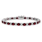 14k White Gold Complete Oval Garnet and Diamond 7 inch Bracelet - Image 3