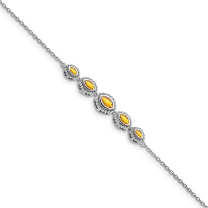 14k White Gold Complete 5-Stone Bezel-set Marquise Citrine and Chain 7 inch Bracelet