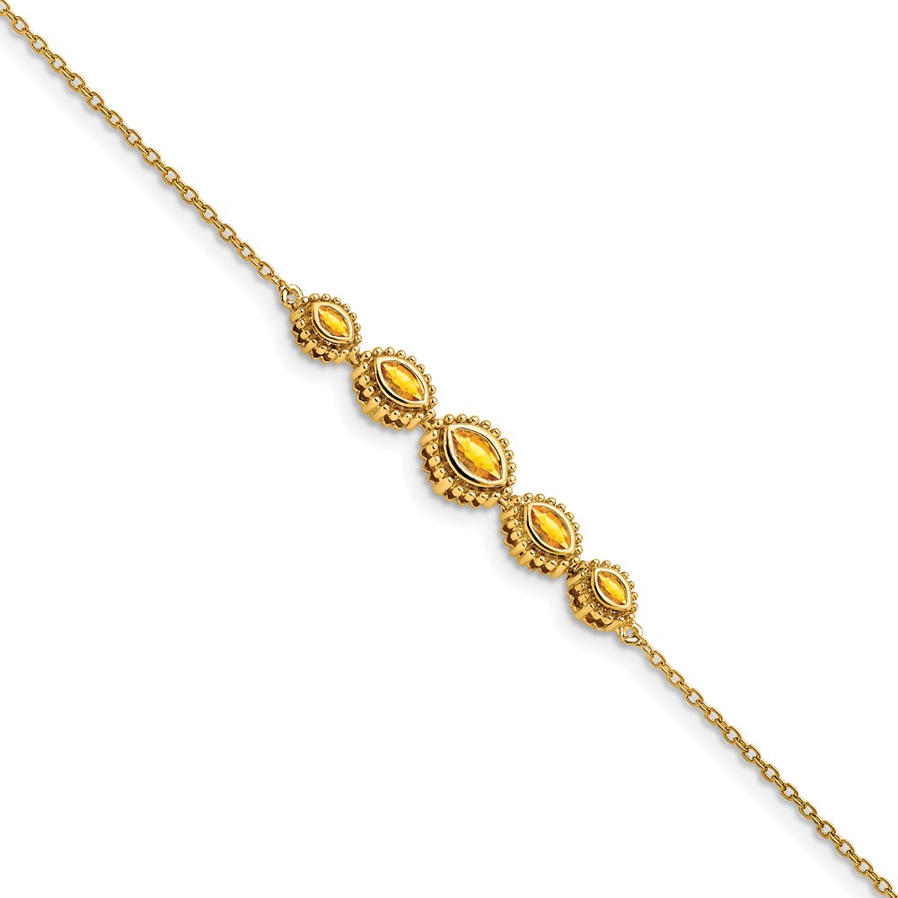 BM7200-CI-Y.jpg 14k Complete 5-Stone Bezel-set Marquise Citrine and Chain 7 inch Bracelet - Image 1