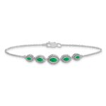 14k White Gold Complete 5-Stone Bezel-set Marquise Emerald and Chain 7 inch Bracelet - Image 4