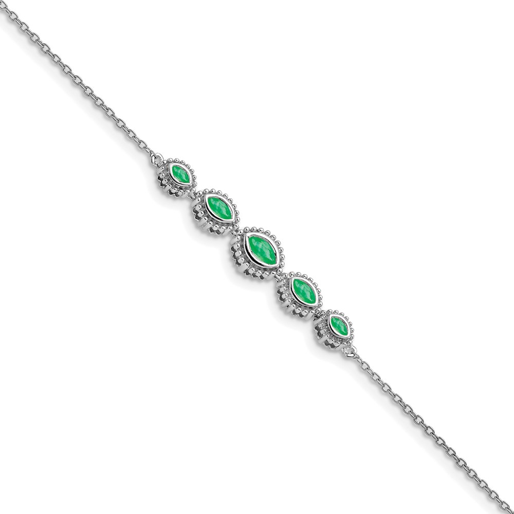 BM7200-EM-W.jpg 14k White Gold Complete 5-Stone Bezel-set Marquise Emerald and Chain 7 inch Bracelet - Image 1
