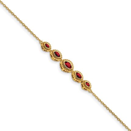 14k Complete 5-Stone Bezel-set Marquise Garnet and Chain 7 inch Bracelet