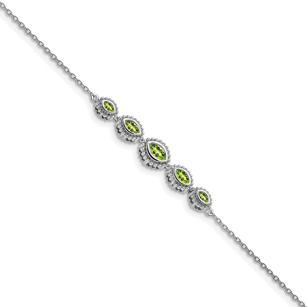 BM7200-PE-W.jpg 14k White Gold Complete 5-Stone Bezel-set Marquise Peridot and Chain 7 inch Bracelet - Image 1