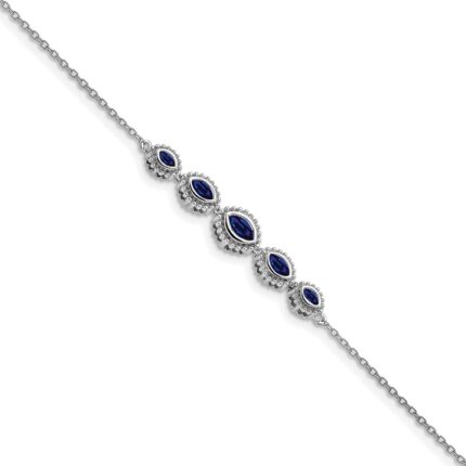 14k White Gold Complete 5-Stone Bezel-set Marquise Sapphire and Chain 7 inch Bracelet
