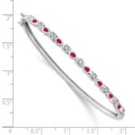 14k White Gold Complete Ruby and 1/10 carat Diamond Hinged Bangle Bracelet - Image 2