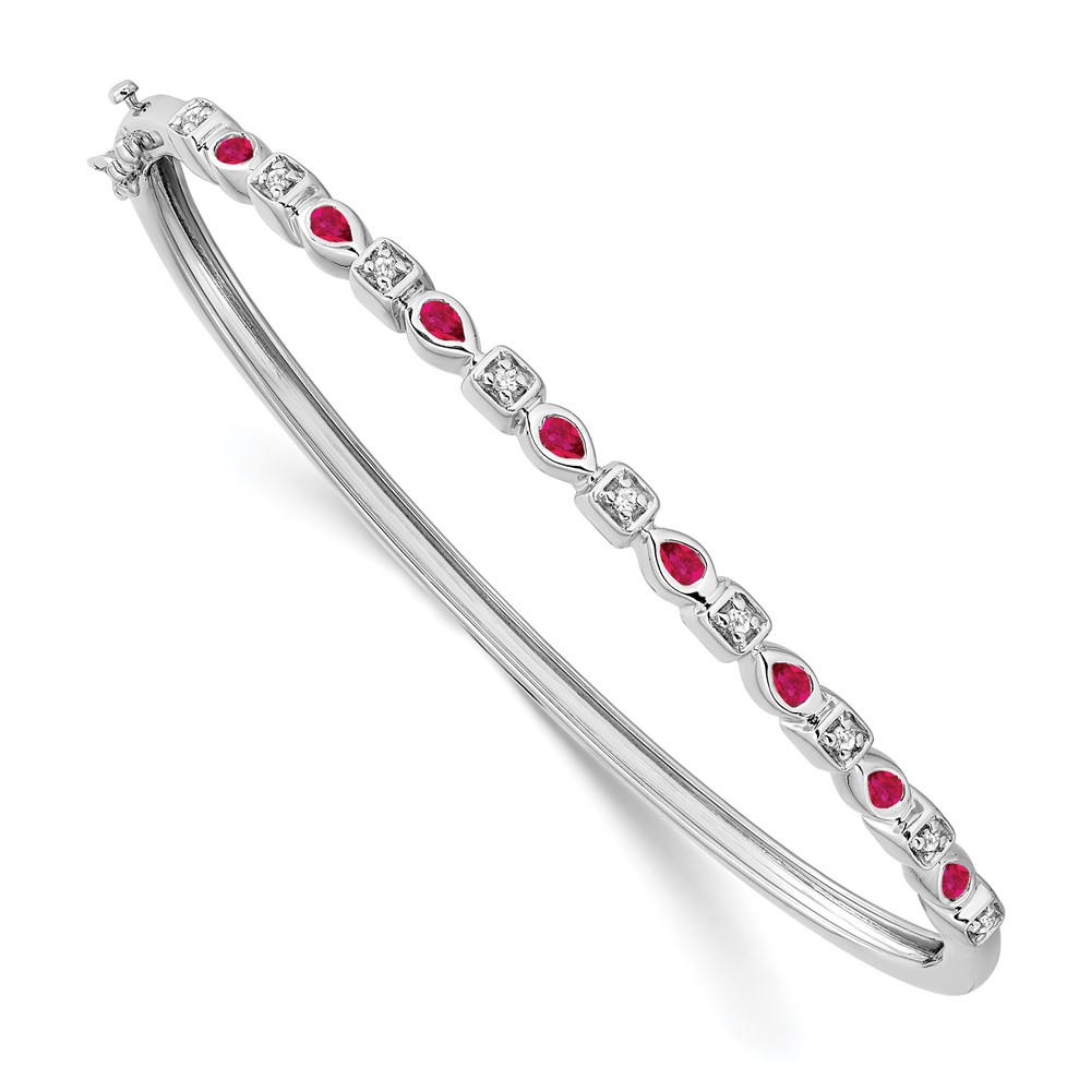 BM7222-RU-011-WA.jpg 14k White Gold Complete Ruby and 1/10 carat Diamond Hinged Bangle Bracelet - Image 1