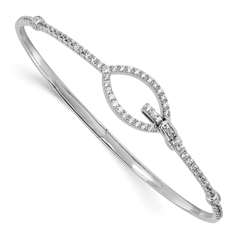 BM8390-088-WA.jpg 14k White Gold Polished Complete 7/8 carat Diamond Oval Buckle Clasp Hinged Bangle Bracelet - Image 1