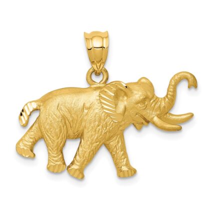 14k Satin Diamond-cut Elephant Pendant