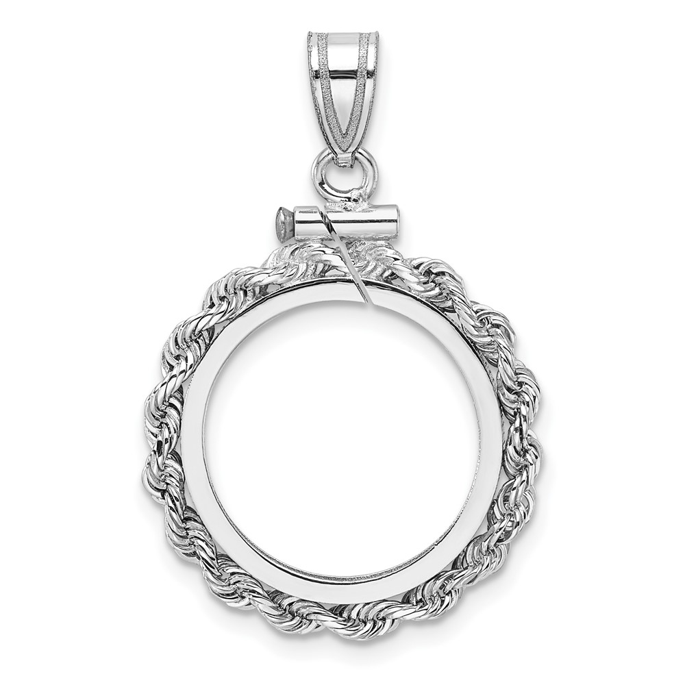 C1215W_16.5.jpg Wideband Distinguished Coin Jewelry 14k White Gold Polished Rope 16.5mm x 1.35mm Screw Top Coin Bezel Pendant - Image 1