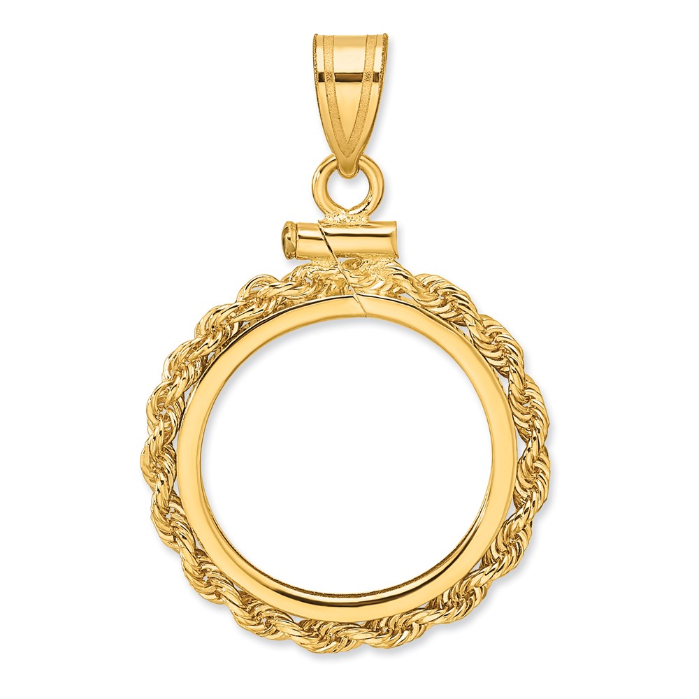 C1215_16.5.jpg Wideband Distinguished Coin Jewelry 14k Polished Rope 16.5mm x 1.35mm Screw Top Coin Bezel Pendant - Image 1