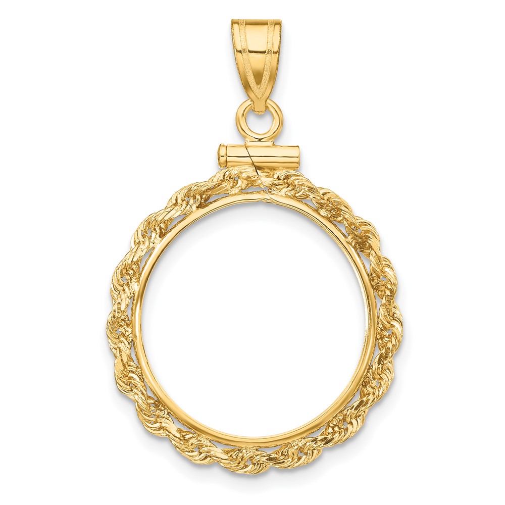 C1215_17.8.jpg Wideband Distinguished Coin Jewelry 14k Polished Rope 17.8mm x 1.35mm Screw Top Coin Bezel Pendant - Image 1