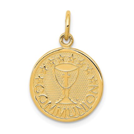 14K Satin and Polished COMMUNION Round Disc Charm