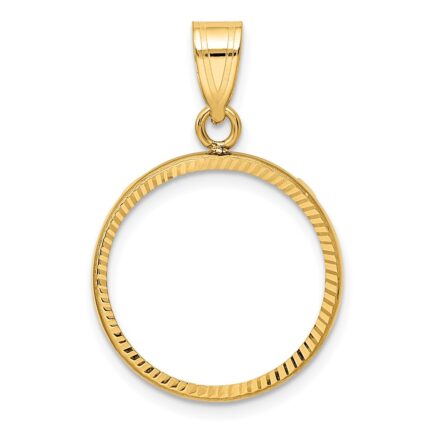 Wideband Distinguished Coin Jewelry 14k Polished and Diamond-cut 18.0mm Prong Coin Bezel Pendant