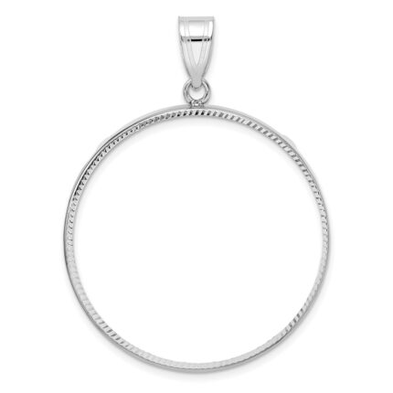 Wideband Distinguished Coin Jewelry 14k White Gold Polished and Diamond-cut 32.7mm Prong Coin Bezel Pendant