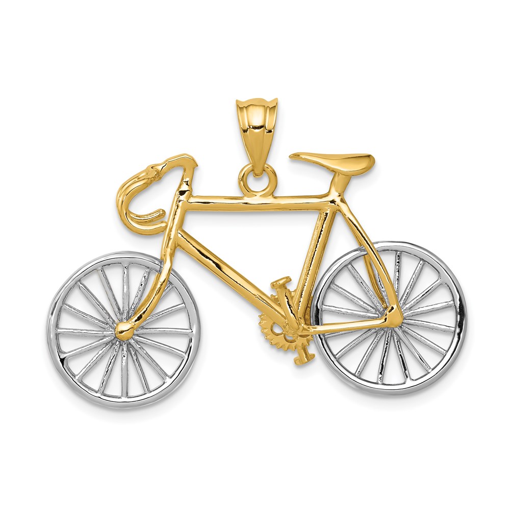 C1813.jpg 14k Large Two-tone 3-D Bicycle with Moveable Wheels Pendant - Image 1
