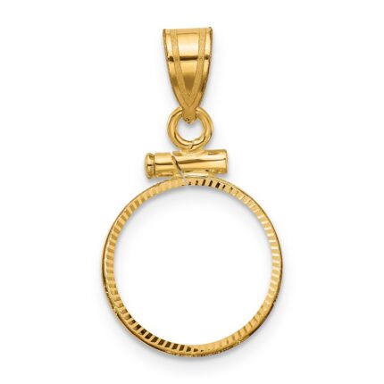 Wideband Distinguished Coin Jewelry 14k Polished and Diamond-cut 13.0mm x 1.1mm Screw Top Coin Bezel Pendant