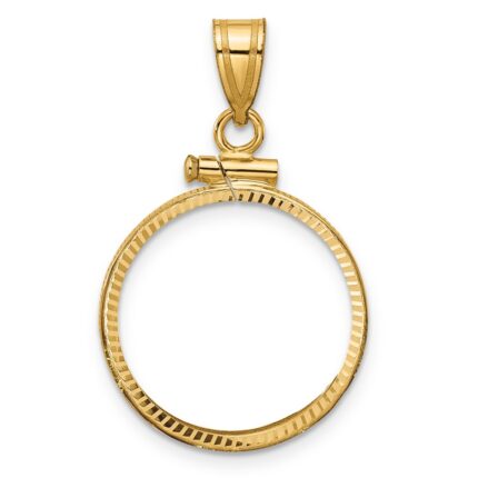 Wideband Distinguished Coin Jewelry 14k Polished and Diamond-cut 18.0mm x 1.35mm Screw Top Coin Bezel Pendant