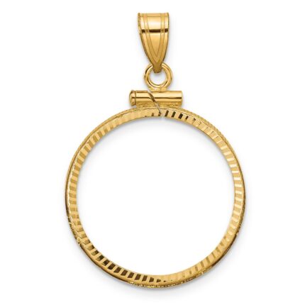 Wideband Distinguished Coin Jewelry 14k Polished and Diamond-cut 21.6mm x 1.7mm Screw Top Coin Bezel Pendant